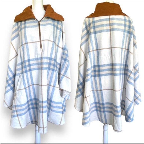 Sold out NWOT Free People Woodstock Plaid Poncho Color Oat Combo Size One Size - Picture 2 of 5